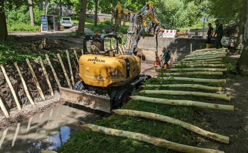 Traditionelle Uferbefestigung im Schlosspark Molsdorf